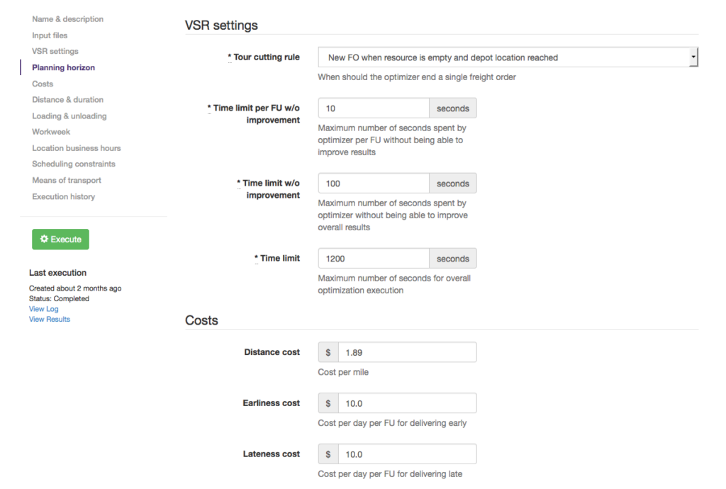 SAP Transportation Management Optimization VSR Settings