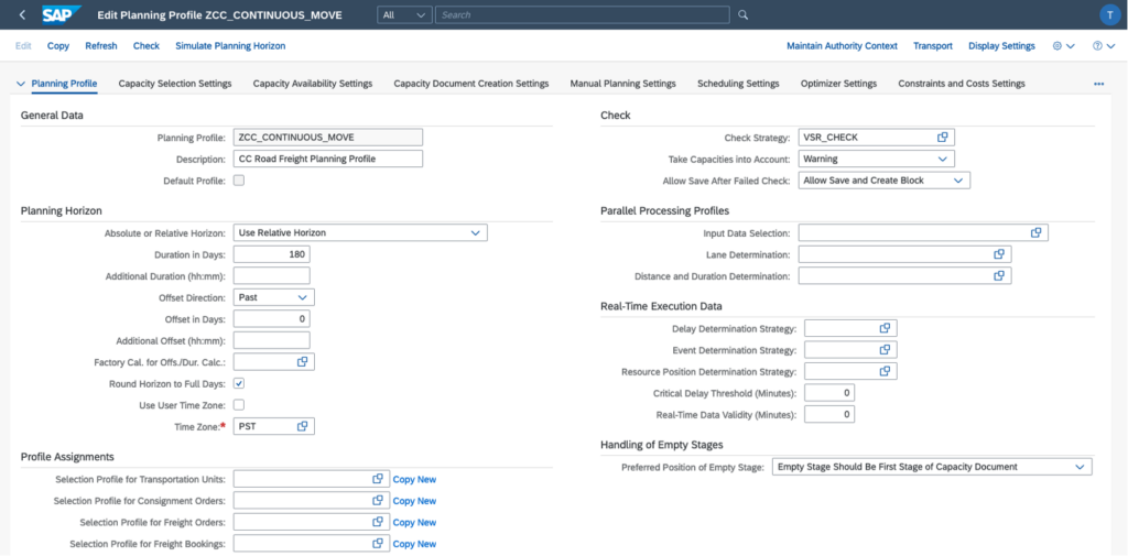 SAP Transportation Management planning profile configuration