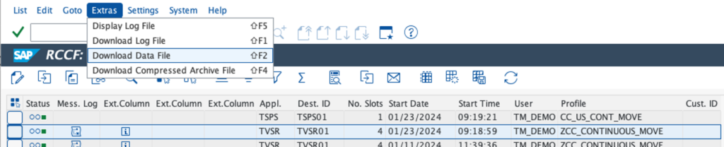 Downloading SAP Transportation Management Optimizer data files