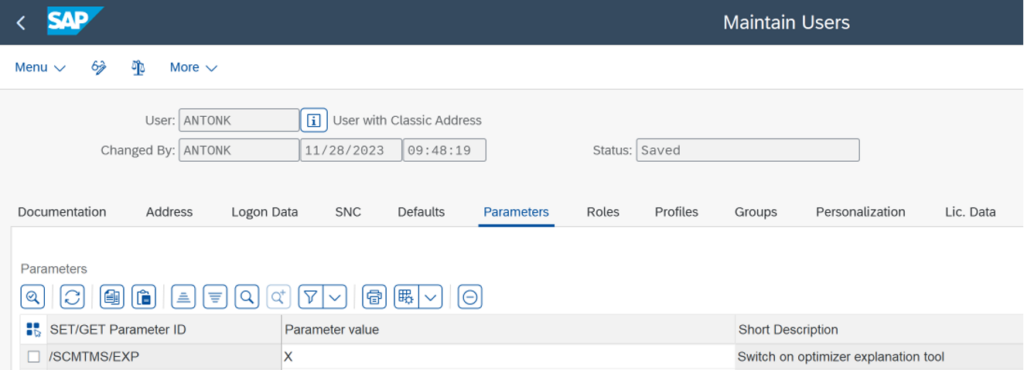 Parameter ID for SAP Transportation Management optimizer logs